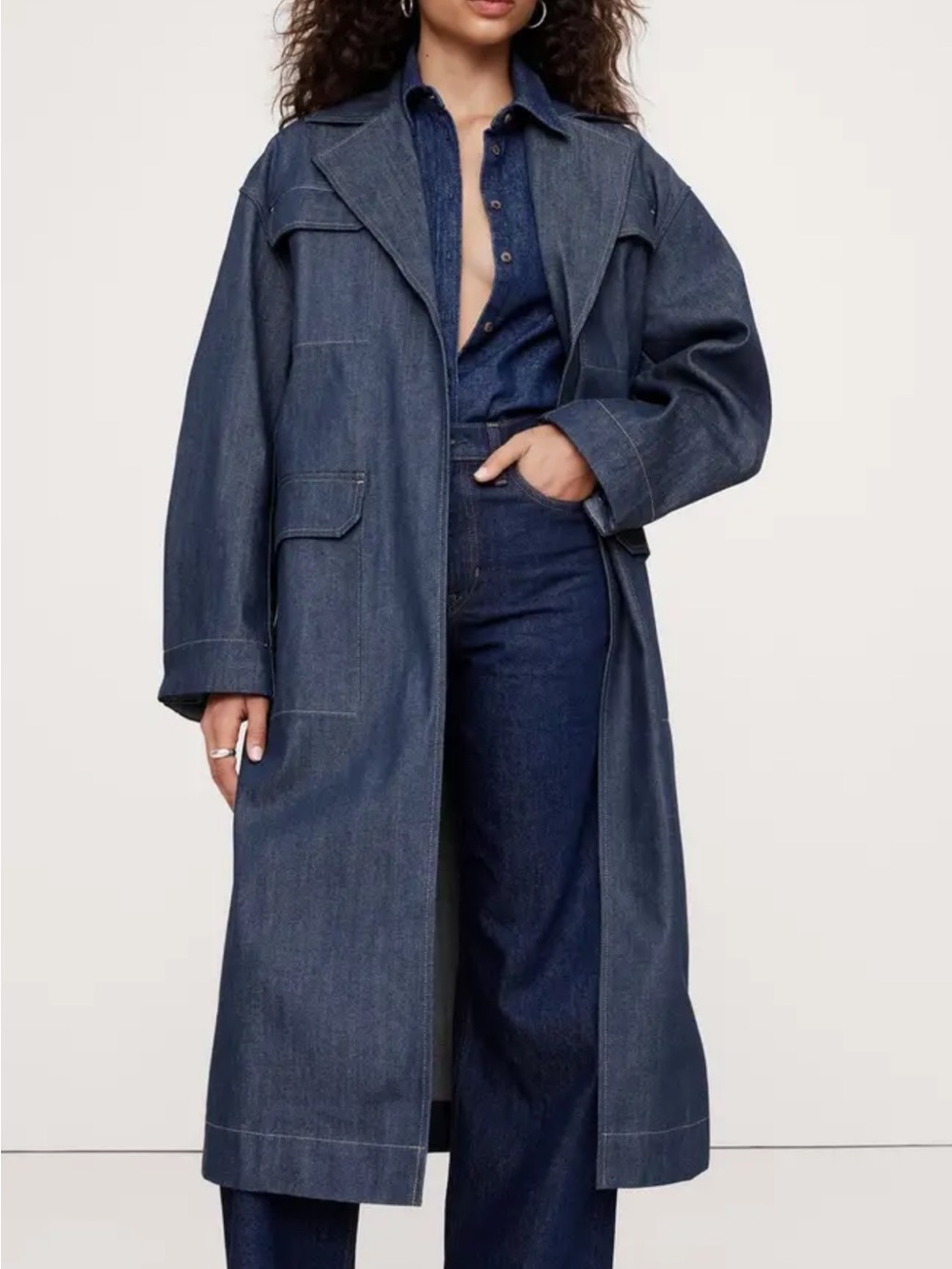 Banana Republic Dark Blue Denim Trench Coat